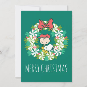 Tarjeta Festiva Felices Fiestas   Corona de Caramelo de Menta