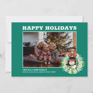 Tarjeta Festiva Felices Fiestas   Corona de Caramelo de Menta