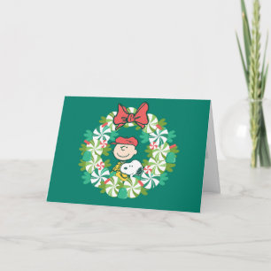 Tarjeta Festiva Felices Fiestas   Corona de Caramelo de Menta