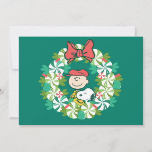 Tarjeta Festiva Felices Fiestas   Corona de Caramelo de Menta