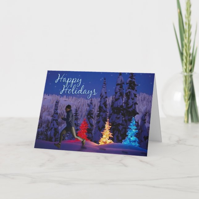 Tarjeta Festiva Felices Fiestas - Corredor masculino (Anverso)