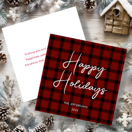 Tarjeta Festiva Felices Fiestas Cuadros Rojos y Negros |