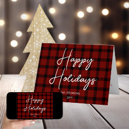 Tarjeta Festiva Felices Fiestas Cuadros Rojos y Negros |