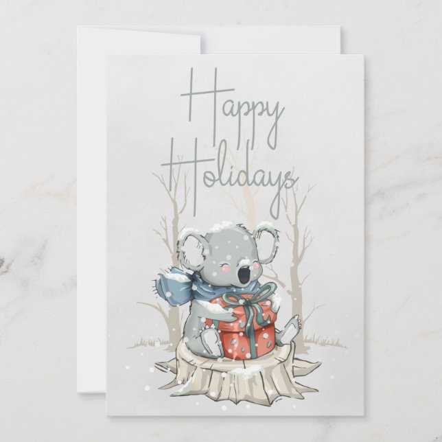 Tarjeta Festiva Felices fiestas Cute Koala (Anverso)
