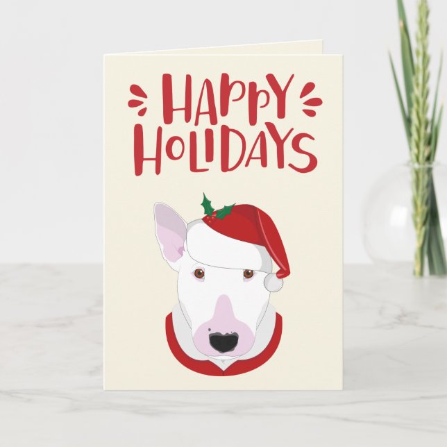 Tarjeta Festiva Felices Fiestas - Cute Santa Bull Terrier (Anverso)