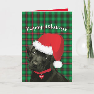 Tarjeta Festiva Felices Fiestas de Cachorro con Santa Hat Adorable