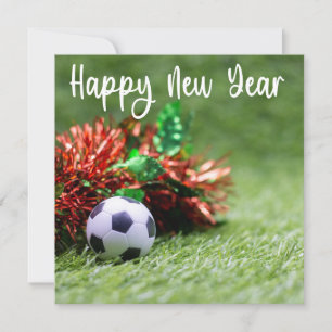 Tarjeta Festiva Felices Fiestas de Fútbol con balón para Año Nuevo