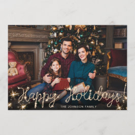 Tarjeta Festiva Felices Fiestas de Oro Sparkle Script Fofo Saludo