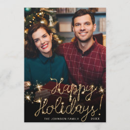 Tarjeta Festiva Felices Fiestas de Oro Sparkle Script Fofo Saludo