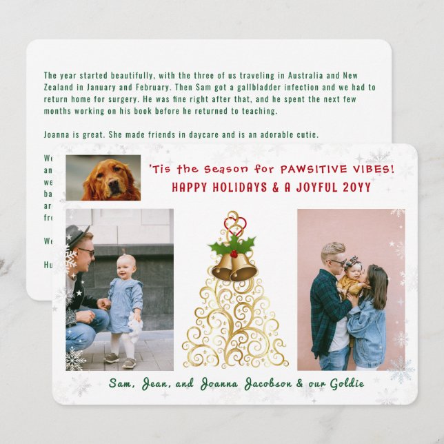 Tarjeta Festiva Felices Fiestas de Perro Divertidos 3 Fotos Elegan (Anverso / Reverso)