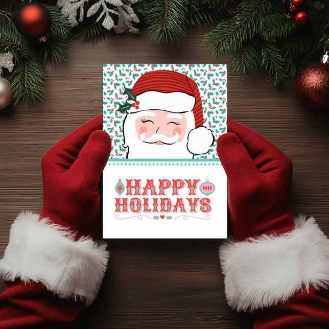 Tarjeta Festiva Felices Fiestas de Santa Feliz | Rosa y Holly Rojo (Subido por el creador)
