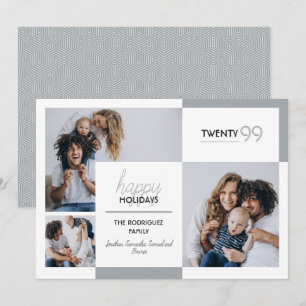 Tarjeta Festiva Felices Fiestas de Tres Fotos en Plata