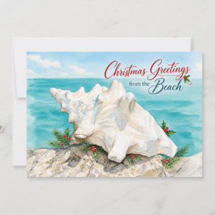 Tarjeta Festiva Felices Fiestas desde la Costa de la Playa con Con