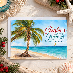 Tarjeta Festiva Felices Fiestas desde la Palma Tropical de la Play