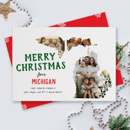 Tarjeta Festiva Felices Fiestas desde Michigan Tres Fotos
