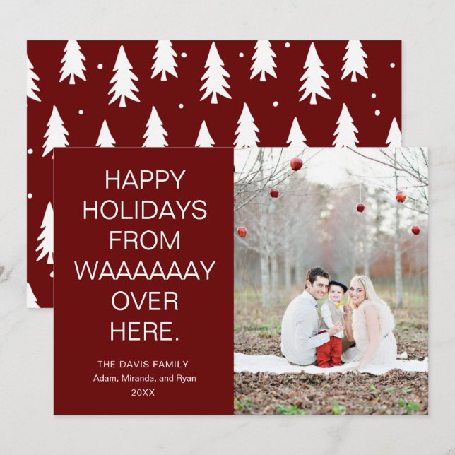 Tarjeta Festiva Felices Fiestas desde muy lejos con foto (Anverso / Reverso)