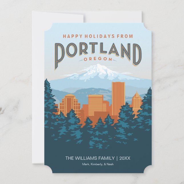 Tarjeta Festiva Felices Fiestas desde Portland (Anverso)