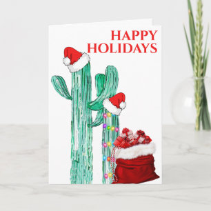 Tarjeta Festiva Felices Fiestas Divertidas del Suroeste Cactus Sag