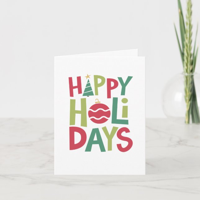 Tarjeta Festiva Felices fiestas divertidas letras coloridas (Anverso)