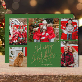Tarjeta Festiva Felices Fiestas Doradas Cinco Fotos Verde