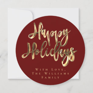 Tarjeta Festiva Felices Fiestas Elegante Rojo Borgoña y Dorado Chi