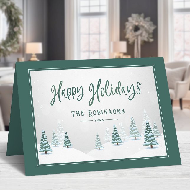 Tarjeta Festiva Felices Fiestas Elegantes Árboles de Invierno del  (Available in high quality print or digital download for quick text messaging, email or self print.)
