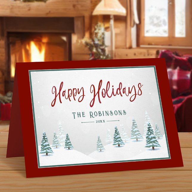 Tarjeta Festiva Felices Fiestas Elegantes Árboles de Invierno del  (Available in high quality print or digital download for quick text messaging, email or self print.)