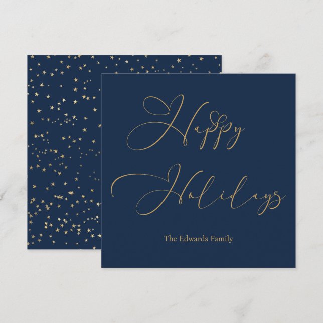 Tarjeta Festiva Felices Fiestas Elegantes Caligrafía Dorada Corazó (Anverso / Reverso)