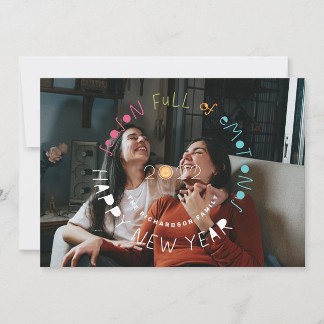 Tarjeta Festiva Felices fiestas, Emoji llena de emociones (Anverso)