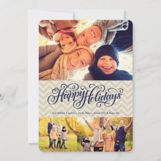 Tarjeta Festiva Felices fiestas en Chevron | 5x7 | Plano