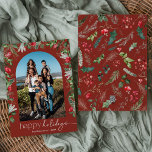 Tarjeta Festiva Felices Fiestas en el Arco Botánico de Borgoña 1 F<br><div class="desc">Esta colección cuenta con flores de color agua rojo,  bayas y vegetación de invierno con tipografía moderna y elegante,  con un patrón botánico de invierno.</div>