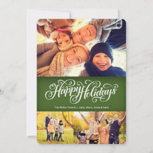 Tarjeta Festiva Felices fiestas en verde   5x7   Plano
