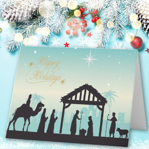 Tarjeta Festiva Felices Fiestas Escena del Pesebre de la Natividad