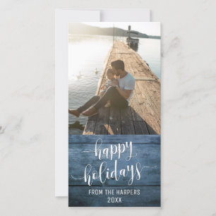 Tarjeta Festiva Felices Fiestas Escritura Moderna Madera Rústica A