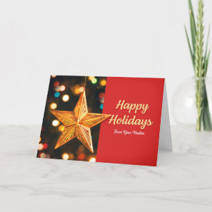 Tarjeta Festiva Felices Fiestas Estrella de Oro De Ornamentación d