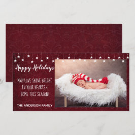 Tarjeta Festiva Felices Fiestas Estrellas Vintage Brillan Rojo 8x4