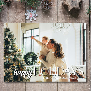 Tarjeta Festiva Felices Fiestas Familia Foto Clásica Gris Gris Hol