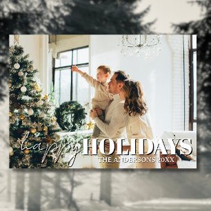 Tarjeta Festiva Felices Fiestas Familia Foto Clásica Gris Luz