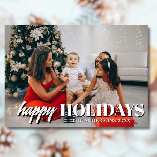 Tarjeta Festiva Felices Fiestas Familia Foto Clásica Gris Luz