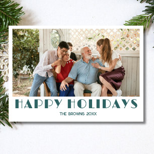 Tarjeta Festiva Felices Fiestas Familia Foto Transformadora Verde 