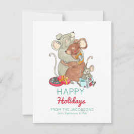 Tarjeta Festiva Felices Fiestas Familia Ratón