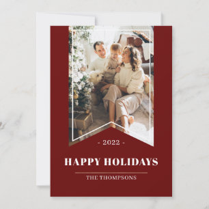 Tarjeta Festiva Felices Fiestas Familiares Foto Moderna Roja 2022