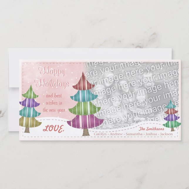 Tarjeta Festiva Felices Fiestas Familiares Navidades Árboles singu (Anverso)