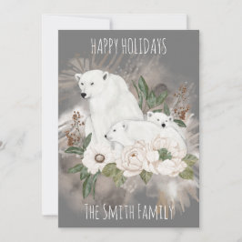 Tarjeta Festiva Felices Fiestas Familiares Nombre Oso Polar Gris