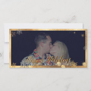 Tarjeta Festiva Felices Fiestas Faux Gold Snowflakes