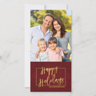 Tarjeta Festiva Felices Fiestas Faux Relieve metalizado dorado con