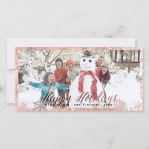 Tarjeta Festiva Felices Fiestas Faux Rosa Copos de Nieve