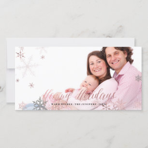 Tarjeta Festiva Felices Fiestas Faux Rosa Gold+Snowflakes