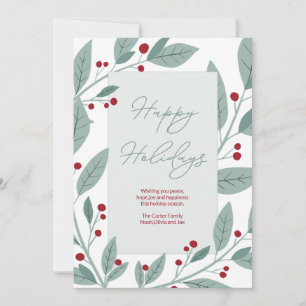 Tarjeta Festiva Felices Fiestas Floral Verde Moderno