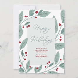 Tarjeta Festiva Felices Fiestas Florales Verdes Modernos